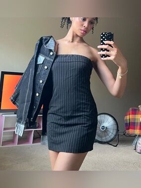 Black pinstripe mini dress